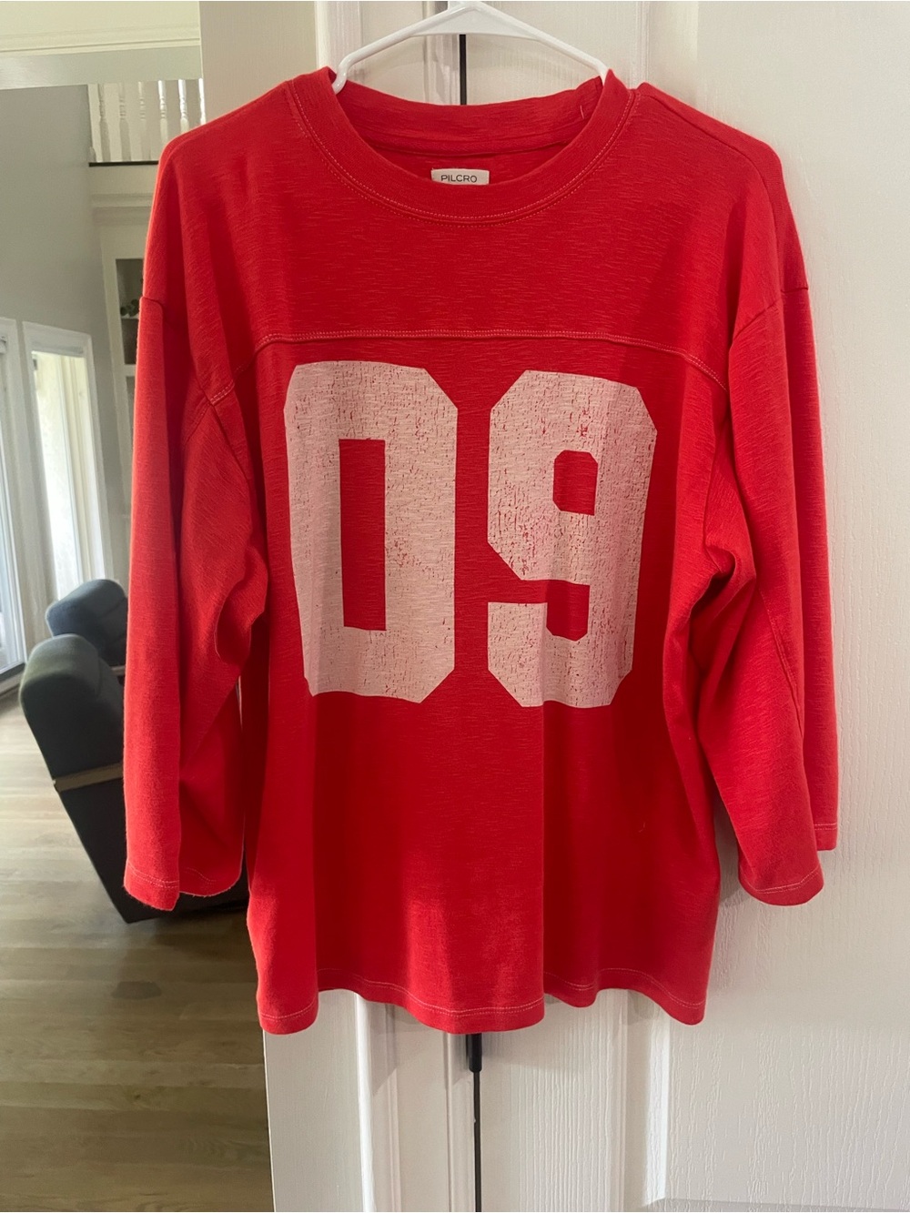 Pilcro Red Pullover with White '09' Graphic